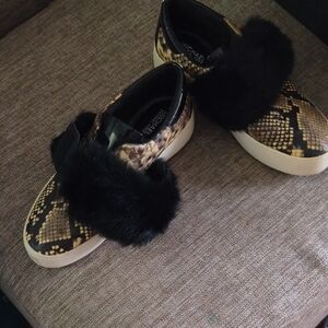 Michael Kors Snake Print Sneakers with Black Fur